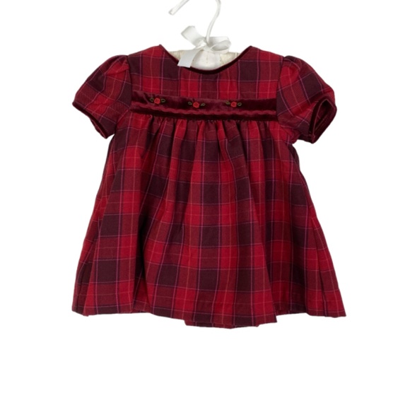 Vintage Little Bitty Holiday Dress Outfit Plaid Velvet Smocked Flowers 6-9 mo - Picture 4 of 15